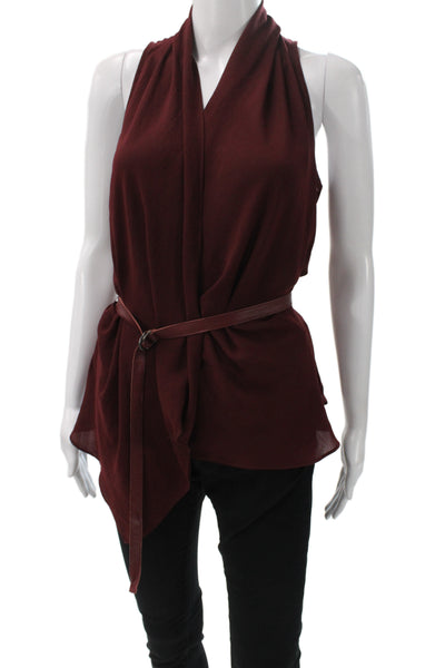 Helmut Lang For Intermix Womens Red Cowl Neck Sleeveless Tunic Blouse Size S