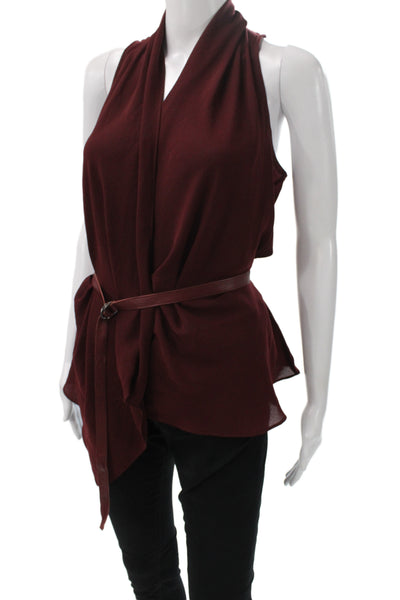 Helmut Lang For Intermix Womens Red Cowl Neck Sleeveless Tunic Blouse Size S