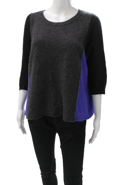 360 Cashmere Womens Pullover Cashmere Sweater Black Crew Neck 3/4 Sleeve Size S