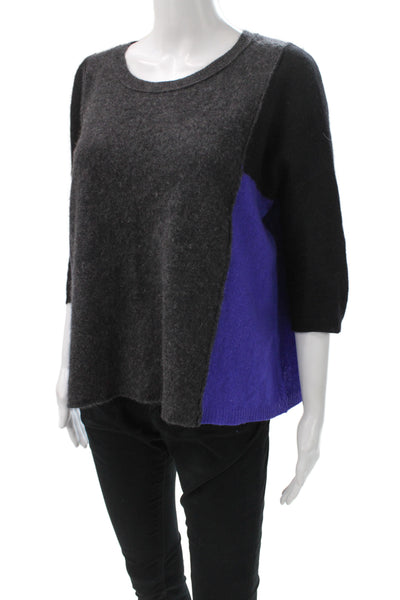 360 Cashmere Womens Pullover Cashmere Sweater Black Crew Neck 3/4 Sleeve Size S