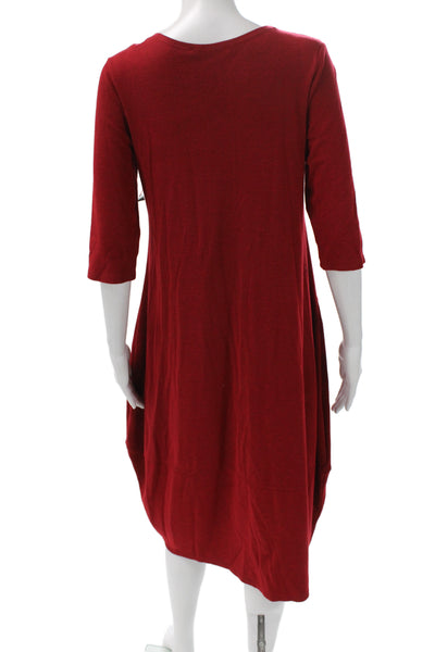 Alembika Womens Red Trapeze Swing V-Neck 3/4 Sleeve Mid Calf Dress Size 1