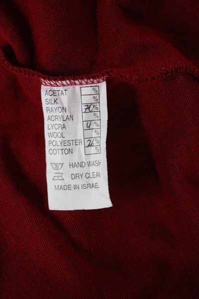 Alembika Womens Red Trapeze Swing V-Neck 3/4 Sleeve Mid Calf Dress Size 1