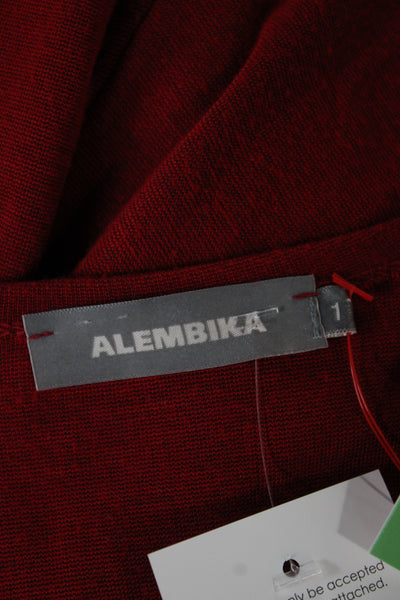 Alembika Womens Red Trapeze Swing V-Neck 3/4 Sleeve Mid Calf Dress Size 1