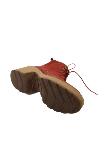 Sorel Women's Round Toe Suede Block Heel Combat Boots Red Size 7