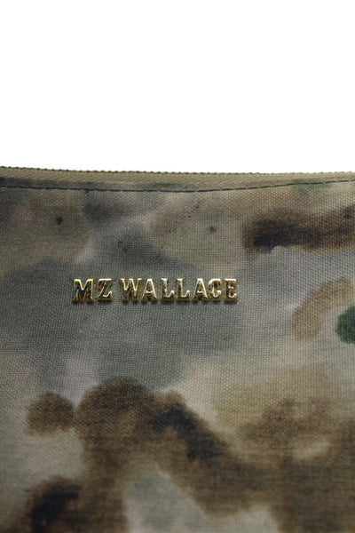 MZ Wallace Womens Watercolor Print Cosmetic Handbag Brown Green