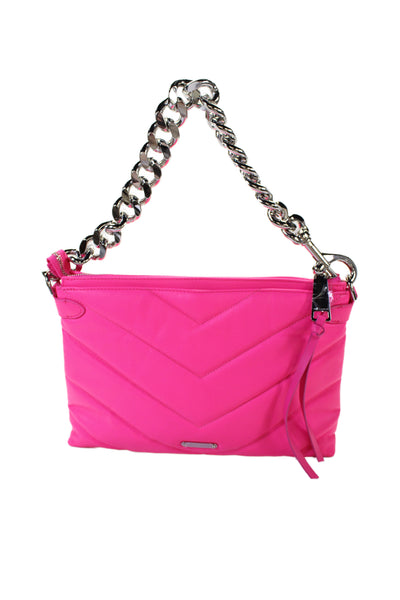 Rebecca Minkoff Womens Leather Quilted Shoulder Handbag Neon Pink