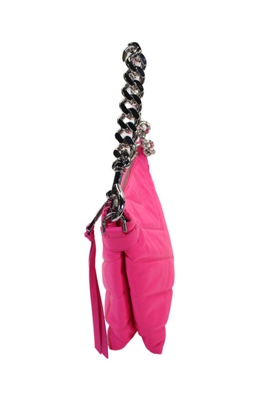Rebecca Minkoff Womens Leather Quilted Shoulder Handbag Neon Pink
