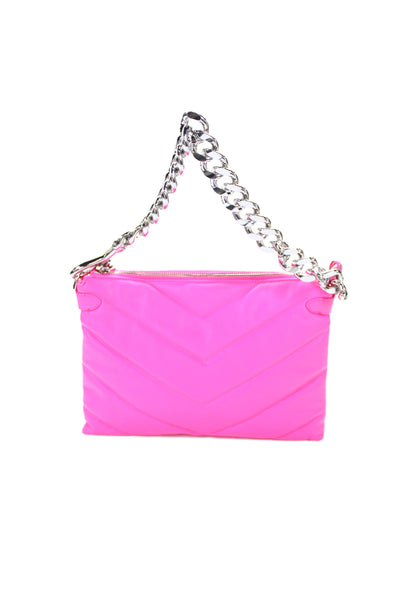 Rebecca Minkoff Womens Leather Quilted Shoulder Handbag Neon Pink