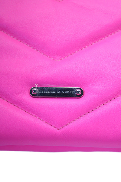 Rebecca Minkoff Womens Leather Quilted Shoulder Handbag Neon Pink