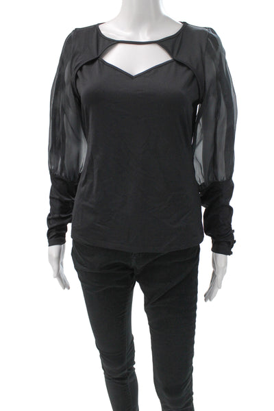 Anne Fontaine Womens Basic Black Nylon Round Neck Long Sleeve Blouse Size 40