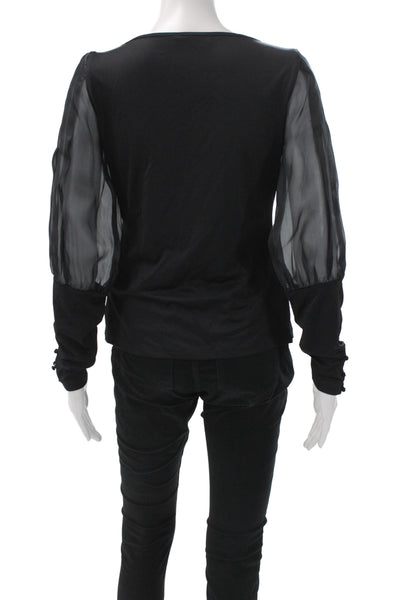 Anne Fontaine Womens Basic Black Nylon Round Neck Long Sleeve Blouse Size 40