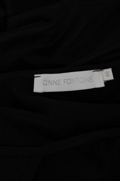 Anne Fontaine Womens Basic Black Nylon Round Neck Long Sleeve Blouse Size 40