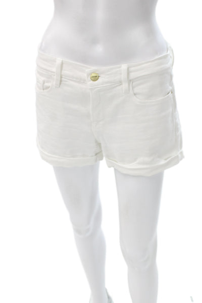 Frame Womens Hot Pants White Denim Button Size 26