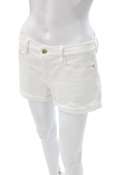 Frame Womens Hot Pants White Denim Button Size 26