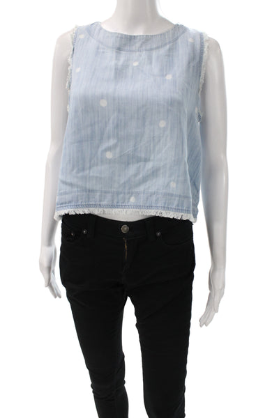 Bella Dahl Womens Cropped Chambray Polka Dot Tank Round Neck Blue Size S