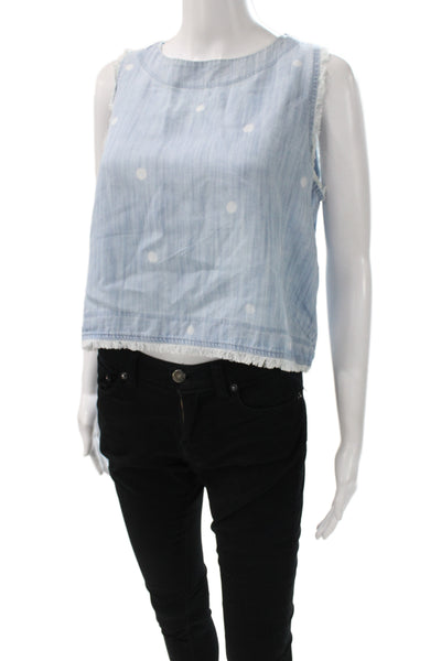 Bella Dahl Womens Cropped Chambray Polka Dot Tank Round Neck Blue Size S