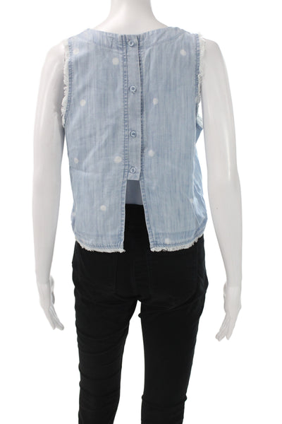 Bella Dahl Womens Cropped Chambray Polka Dot Tank Round Neck Blue Size S