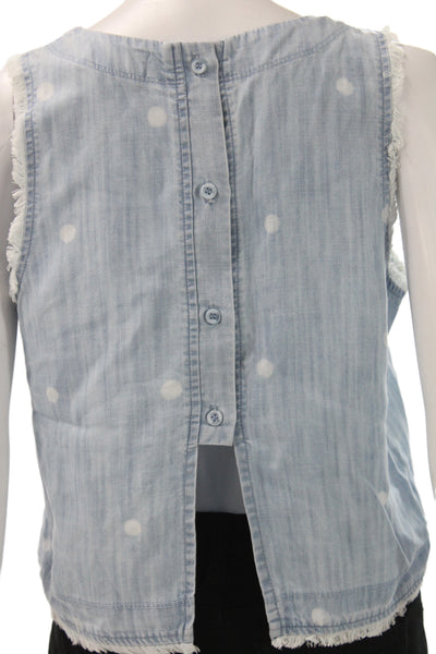 Bella Dahl Womens Cropped Chambray Polka Dot Tank Round Neck Blue Size S