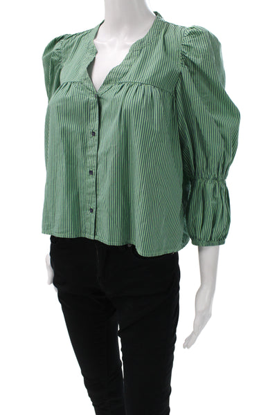 Nation LTD Womens Striped V Neck 3/4 Sleeve Button Cotton Blouse Size S