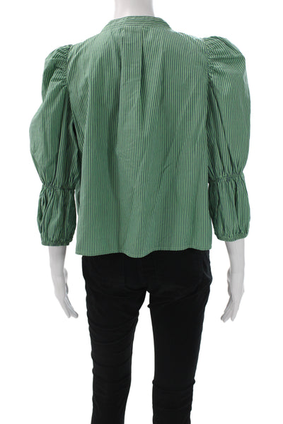 Nation LTD Womens Striped V Neck 3/4 Sleeve Button Cotton Blouse Size S