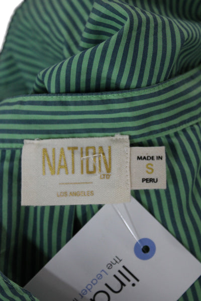 Nation LTD Womens Striped V Neck 3/4 Sleeve Button Cotton Blouse Size S