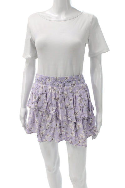 We're All Pretty Girls Women Peasant Mini Skirt Purple Floral Rayon Size L