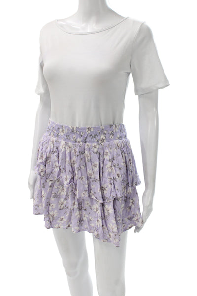 We're All Pretty Girls Women Peasant Mini Skirt Purple Floral Rayon Size L