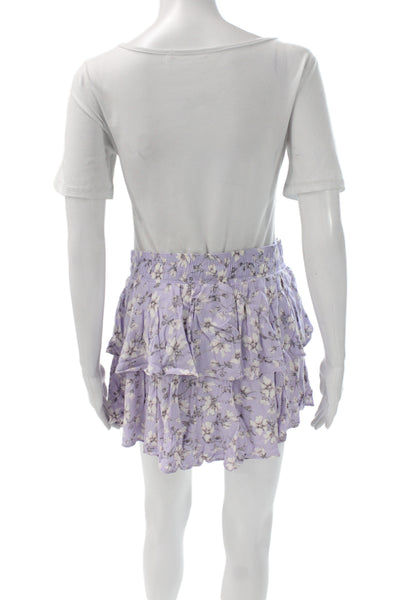 We're All Pretty Girls Women Peasant Mini Skirt Purple Floral Rayon Size L