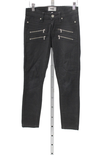 Paige Women Skinny Ankle Black Jeans Petite Mid Rise Size 24