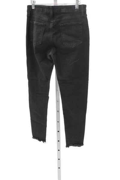 Just Black Women Black Ankle Jeans Distressed Mid Rise Inseam 26 Size 30