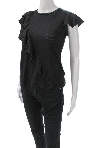 Goldie Women Black Gothic Crew Neck Cap Sleeve T-Shirt Size XS