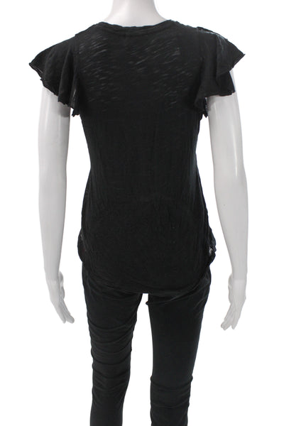 Goldie Women Black Gothic Crew Neck Cap Sleeve T-Shirt Size XS