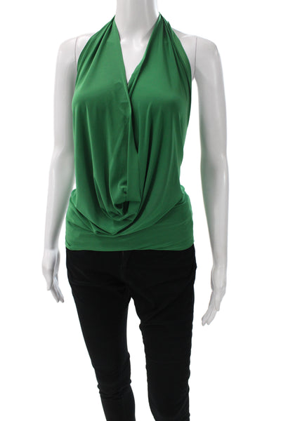 Decker Women Sleeveless Tank Top Green Solid Polyester Spandex Size L