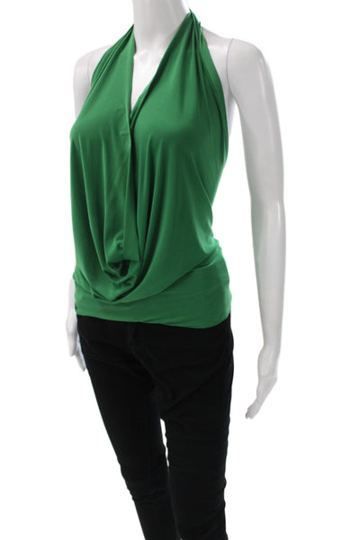 Decker Women Sleeveless Tank Top Green Solid Polyester Spandex Size L