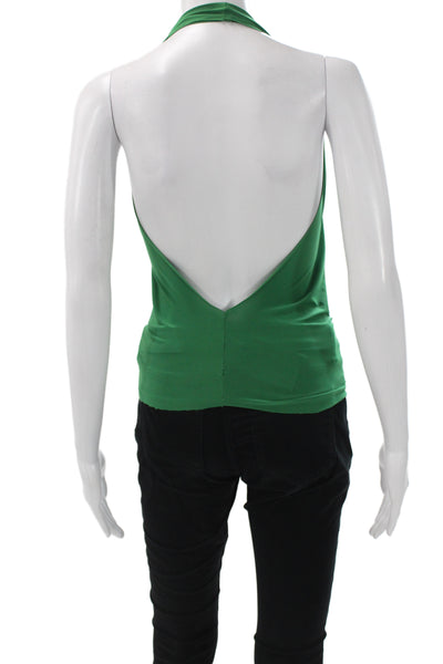 Decker Women Sleeveless Tank Top Green Solid Polyester Spandex Size L