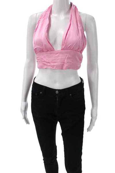 Zara Womens Cropped Sleeveless Pink Hook & Eye Solid Top Size L