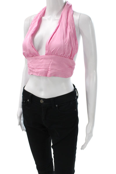 Zara Womens Cropped Sleeveless Pink Hook & Eye Solid Top Size L
