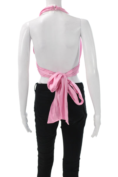 Zara Womens Cropped Sleeveless Pink Hook & Eye Solid Top Size L