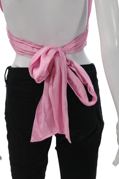 Zara Womens Cropped Sleeveless Pink Hook & Eye Solid Top Size L