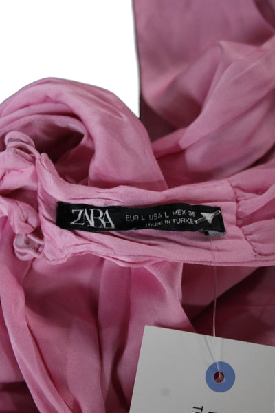 Zara Womens Cropped Sleeveless Pink Hook & Eye Solid Top Size L