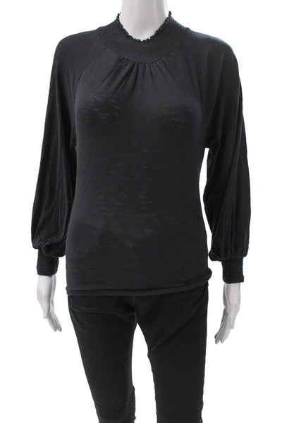 Nation LTD Womens Black High Neck Long Sleeve Basic Pima Cotton Blouse Size XS