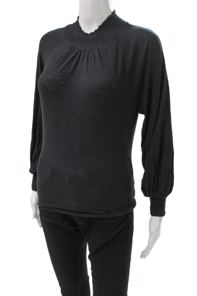 Nation LTD Womens Black High Neck Long Sleeve Basic Pima Cotton Blouse Size XS