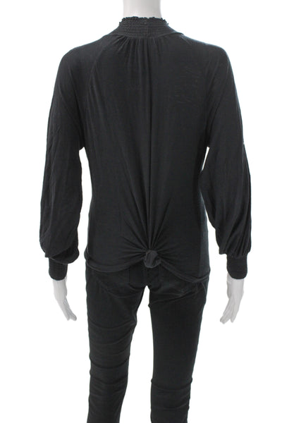 Nation LTD Womens Black High Neck Long Sleeve Basic Pima Cotton Blouse Size XS