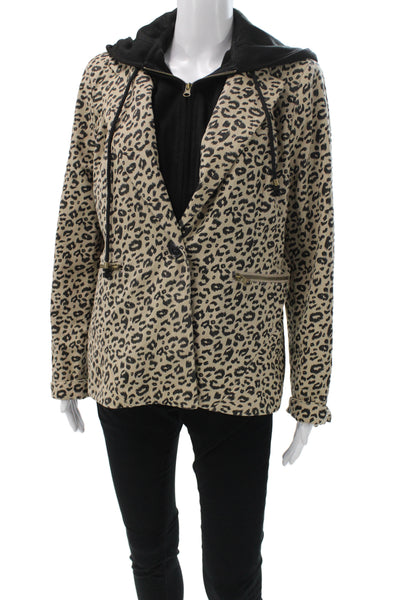 Fate. Women Beige Animal Print Cotton Blazer Button Long Sleeve Size L