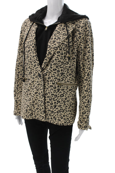 Fate. Women Beige Animal Print Cotton Blazer Button Long Sleeve Size L