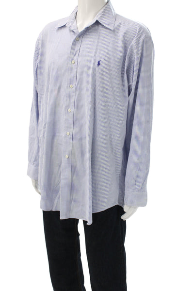 Ralph Lauren Blue Label Mens Blue Check Button Up Shirt Cotton Size L
