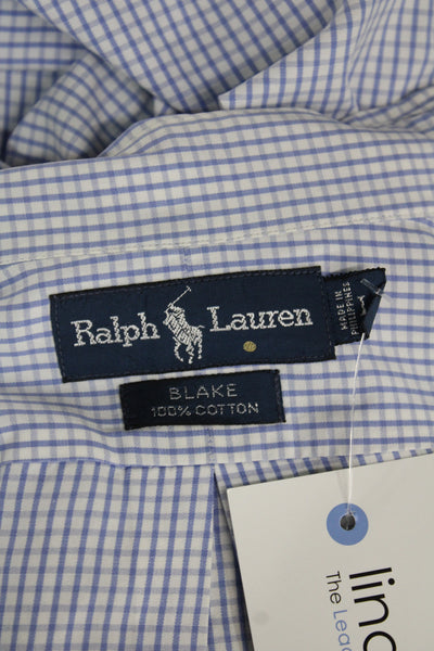 Ralph Lauren Blue Label Mens Blue Check Button Up Shirt Cotton Size L