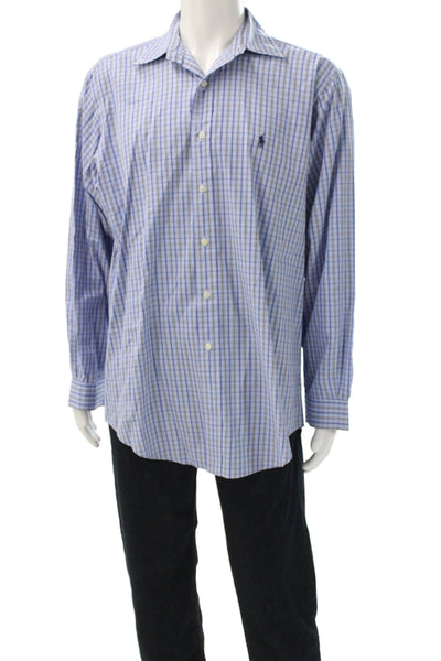 Ralph Lauren Blue Label Mens Plaid Cotton Button Up Long Sleeve Blue Size M