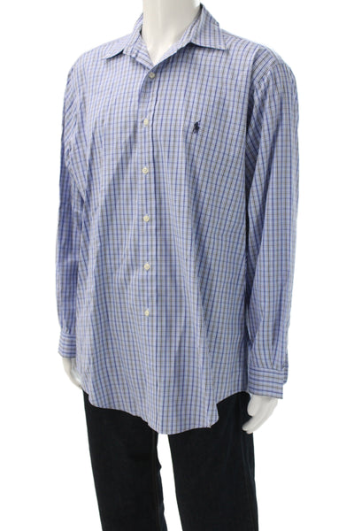 Ralph Lauren Blue Label Mens Plaid Cotton Button Up Long Sleeve Blue Size M