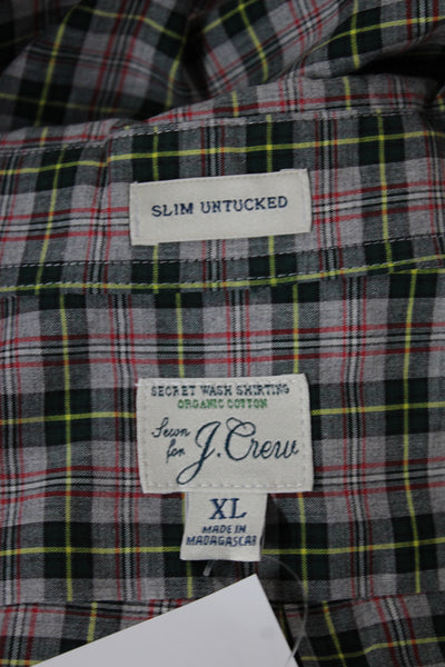 J Crew Mens Plaid Point Collar Button-Up Shirt Green Cotton Size XL